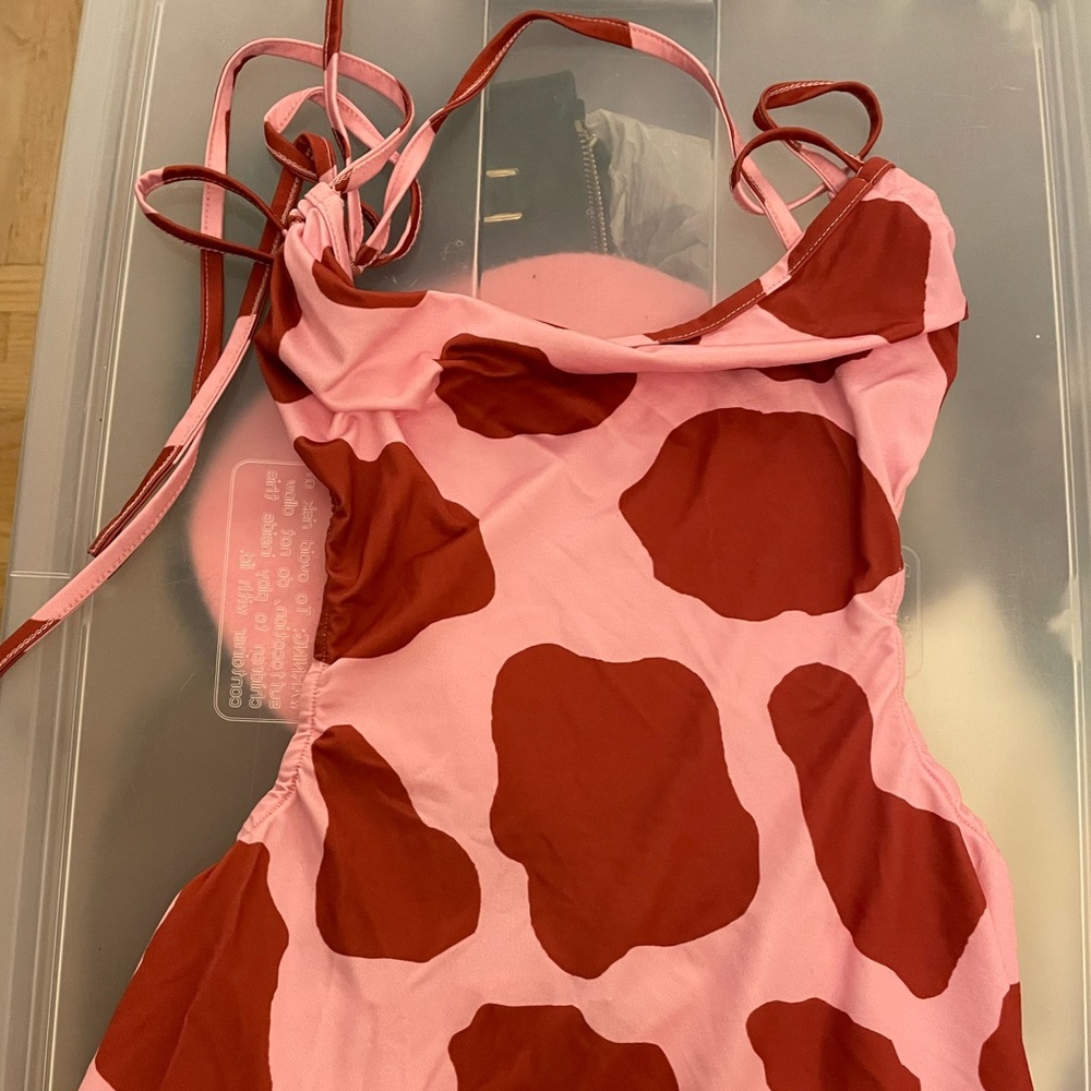 Nasty Gal Pink and Red Cow Halter Dress